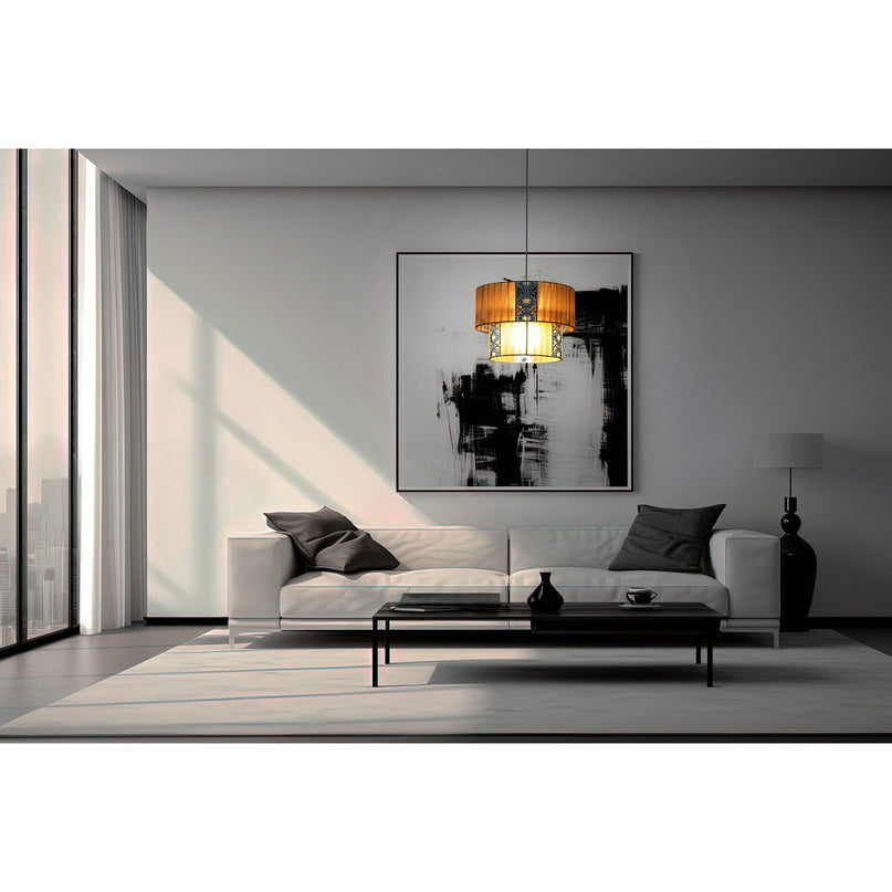 De "Pori" hanglamp tot 120 cm hoog, Ø 30 cm, gemaakt van metaal en polyester, kleur cappuccino, E27 -versie