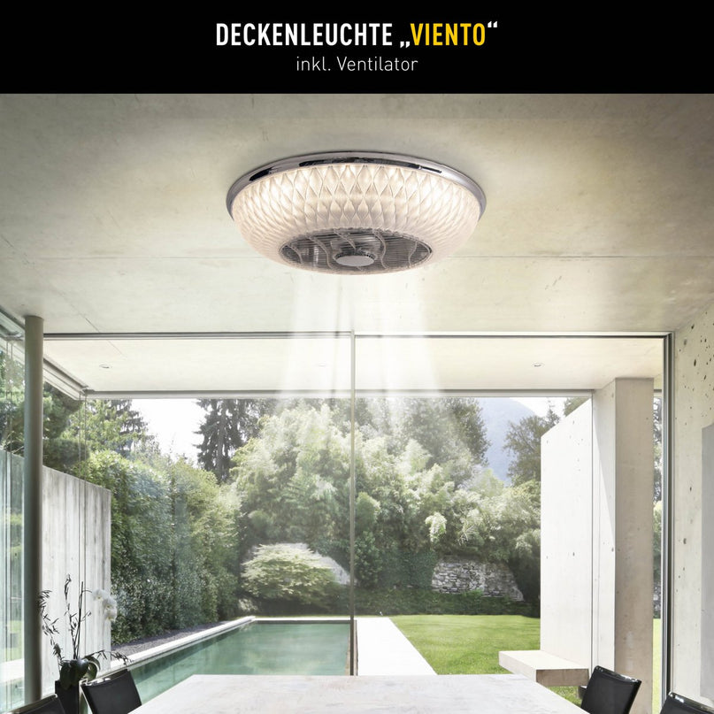 LED -plafondlicht "Viento" met ventilator, gemaakt van metaal en plastic, met geïntegreerde LED's, verlichting voor woonkamers of kantoor