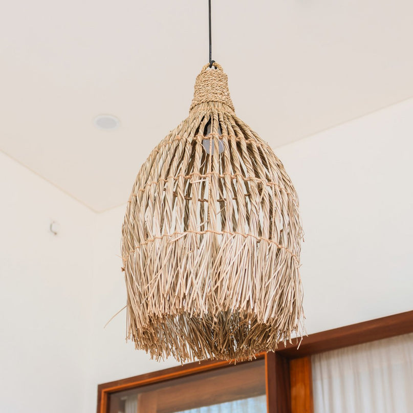 Plafondlamp van zeegras – Boho lampenkap hanglamp – natuurlijke hanglamp – grote trechtervormige zeegras lampenkap LAMPUNG (Ø 40 cm)