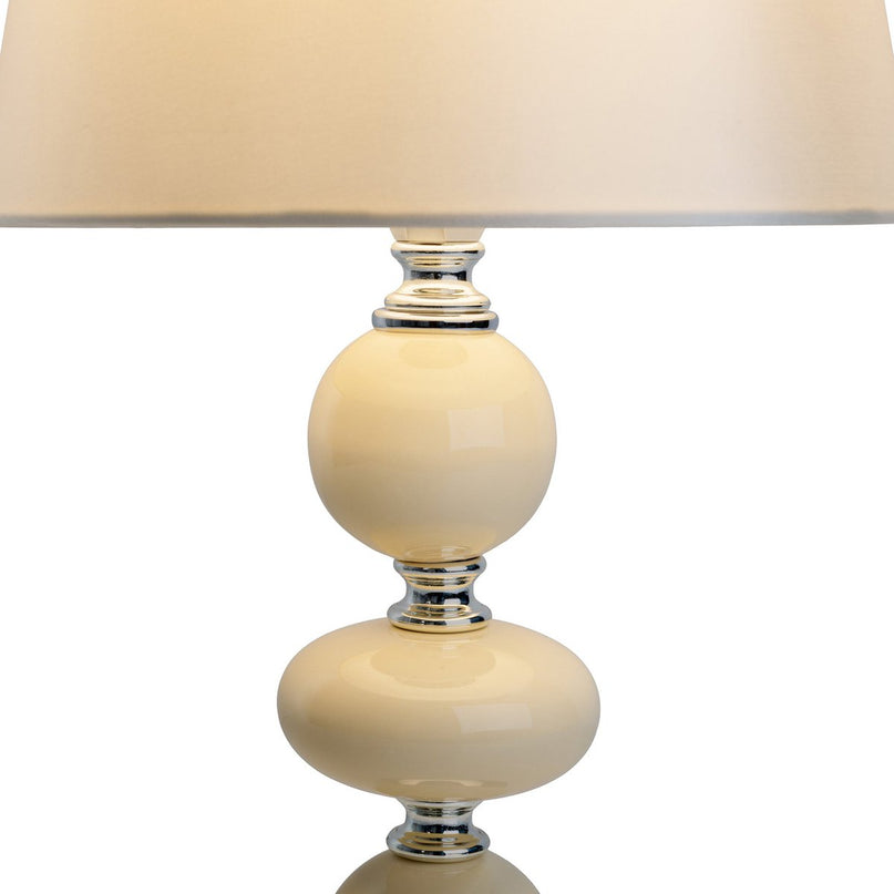 Keramische tafellamp "Araga" 36 cm hoog, tafellamp gemaakt van metaal, keramiek, met tekstbladen, beige, met E14 -aansluiting, verlichting voor eetkamer, woonkamer, gang of kantoor
