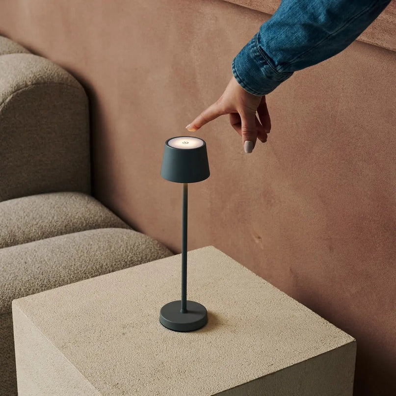 Combi Set Professional – 4 x Vondel Mini Mouse Grey Rechargeable Table Lamps & 1 x Amstel Wireless Charging Station with Q1-Technology – Perfect for Restaurants, Hospitality & Hotels