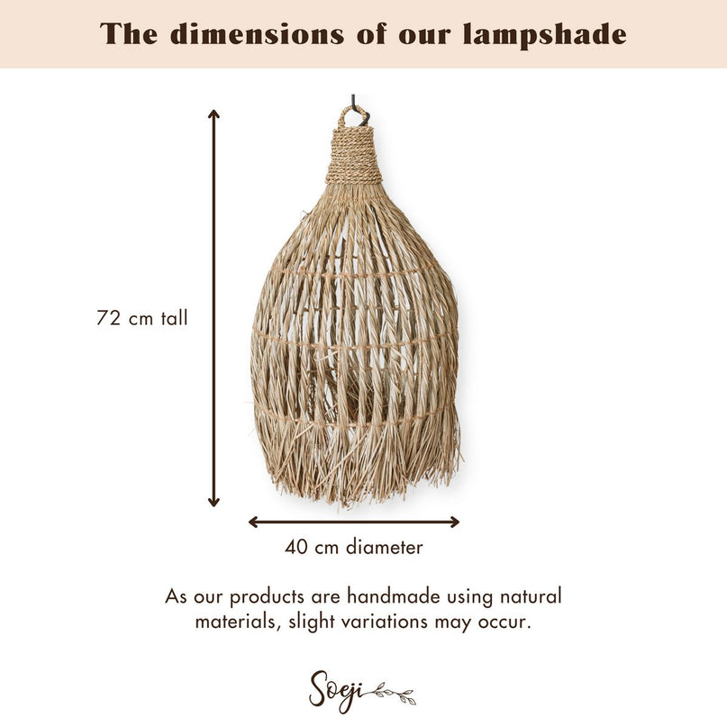 Plafondlamp van zeegras – Boho lampenkap hanglamp – natuurlijke hanglamp – grote trechtervormige zeegras lampenkap LAMPUNG (Ø 40 cm)