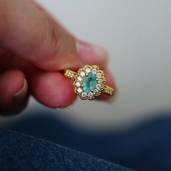 Emerald Gemstone Flower Ring - Real Emerald -verstelbaar