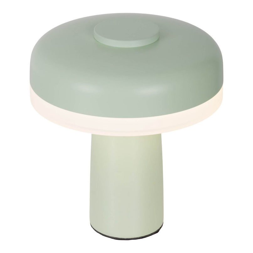 Draadloos tafellicht "Pilu", 16,5 cm hoog, boven Ø van 15 cm, metaal in mint, wit plastic, geïntegreerde LED's, 280 lumen, dimbaar door aanraaksensor, warm wit wit wit