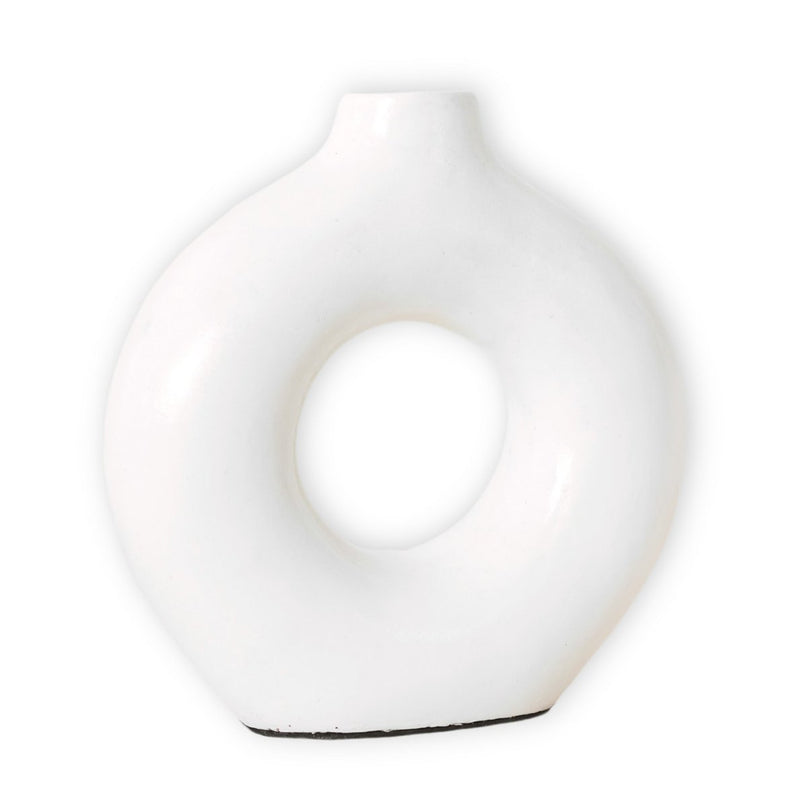 Ringvormige vaas wit – kleivaas handgemaakt – kleine bohovaas – vaas voor gedroogde bloemen – decoratieve vaas voor vensterbank, plank of tafel NUSA