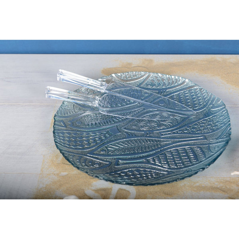 Round Dish Light Blue Fish 32,5 cm