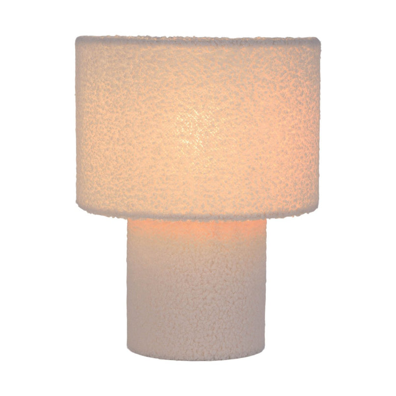Tabellamp "Fluffy" met tekstbladen en voet in wit, E27, ca. 31 cm hoog