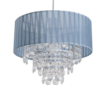 Deko hanglamp "Crystallo", hanglamp gemaakt van metaal, transparant plastic en grijs textielmateriaal, E27 -aansluiting, voor eetkamer, woonkamer, gang of kantoor, 30 cm diameter