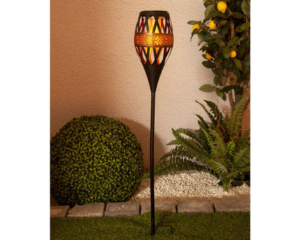 LED grondpin op zonne-energie h: 85cm met vlameffect; VlamLicht