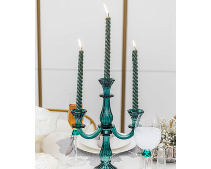 3 LICHTE TURQUOISE KANDELAARS H35CM