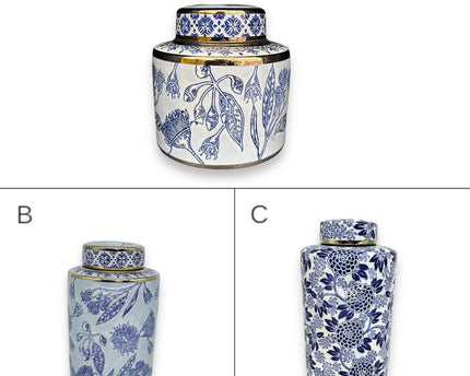 Blauw-witte porseleinen bloemenvaas (voor keuken thuis)