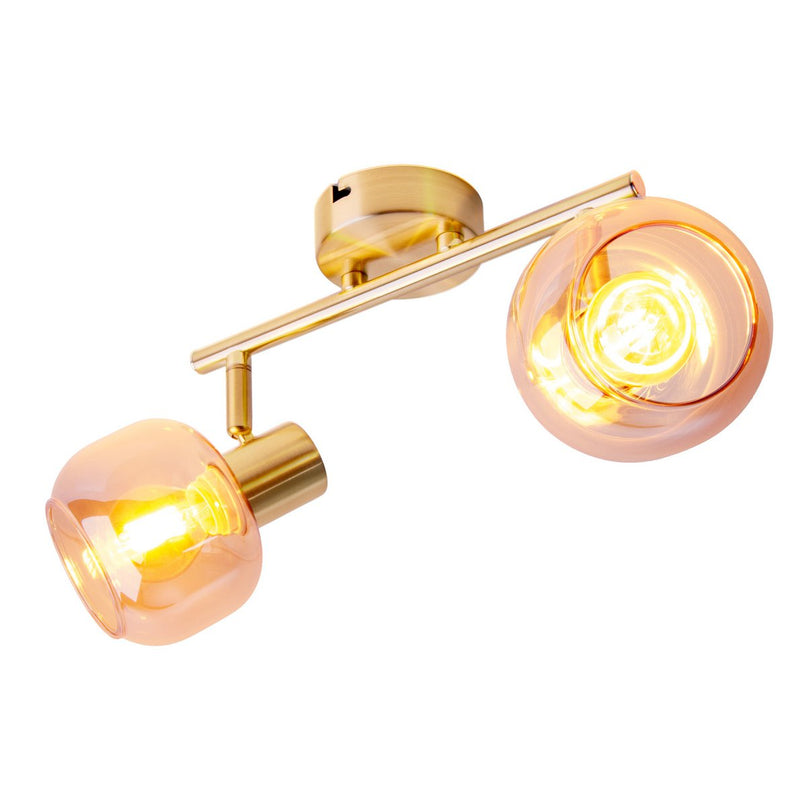 2er spot/plafondlamp "libby", klassieke plafondlamp gemaakt van messing gekleurd metaal en getinte glas in barnsteen, met E14-aansluiting, voor eetkamer, woonkamer, gang of kantoor, 40 cm lang