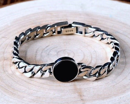 Sterling zilveren Cubaanse kettingarmband - zwarte onyx