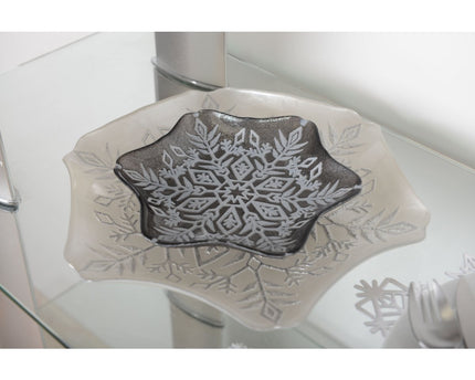 Wit en glitter grijze vlok gesneden 32 cm