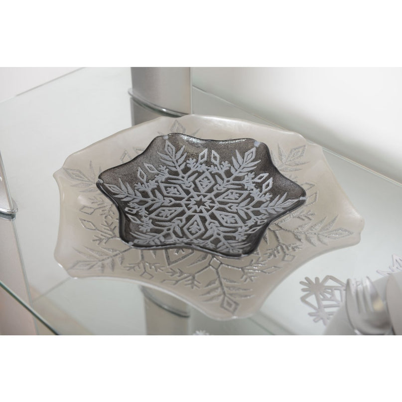 Wit en glitter grijze vlok gesneden 32 cm