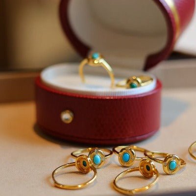 Modern vintage turquoise ovaal ring-aanpassbaar