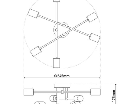 Plafondlicht "Modo" 6-flame gemaakt van metaal in zwart, versies goud, E27-aansluiting, plafondlamp voor woonkamer, eetkamer, keuken, gang, gang of kantoor met een Øvon 54,5 cm