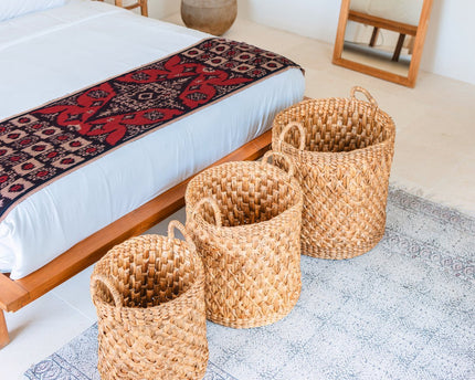 Rond geweven wasmand – Boho plantenmand – wasmand bruin – grote mand van waterhyacint RAJA (3 maten Ø 35/40/50 cm)
