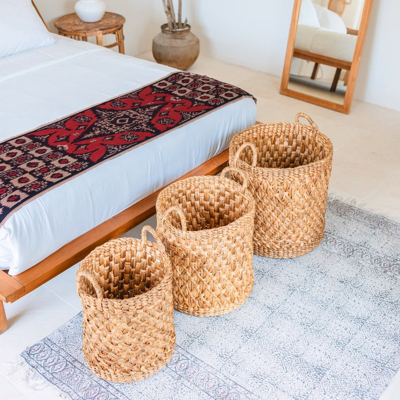 Rond geweven wasmand – Boho plantenmand – wasmand bruin – grote mand van waterhyacint RAJA (3 maten Ø 35/40/50 cm)