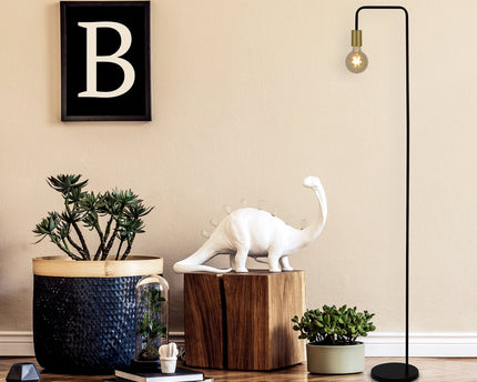 Staande lamp "Modo" gemaakt van metaal in zwarte, versies in goud, E27 -aansluiting, tafellamp voor woonkamer, eetkamer, keuken, gang, gang of kantoor, 150 High