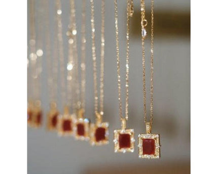 Red Agate ingelijste hangketting