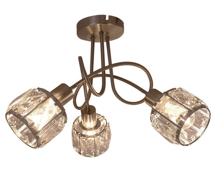 LED-vlek "Josefa" met 3 zitplaatsen, metalen plafondlamp en glas in roestvrijstalen look, met E14-versie Filamentlampen inbegrepen, voor woonkamer, eetkamer, gang of gang 38 x 24 cm