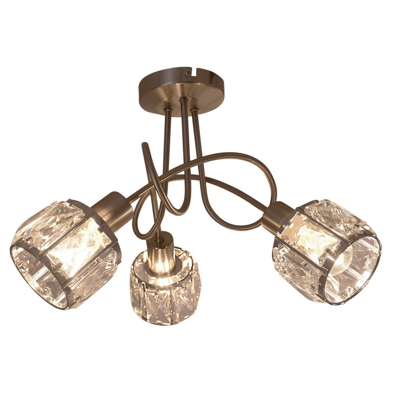 LED-vlek "Josefa" met 3 zitplaatsen, metalen plafondlamp en glas in roestvrijstalen look, met E14-versie Filamentlampen inbegrepen, voor woonkamer, eetkamer, gang of gang 38 x 24 cm