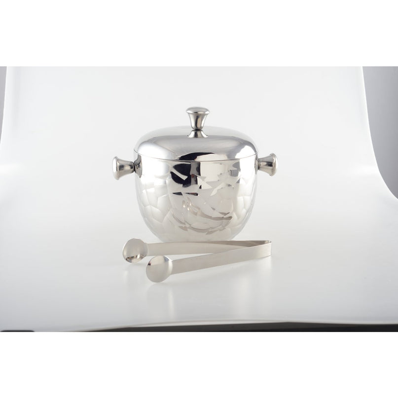 Dubbele muur zilveren ijsemmer met tang 16x16x18cm