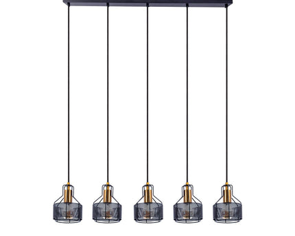 5 hanger lamp "foro" retro hanger lamp gemaakt van metaal in zwart en goud met E27 -versies, 96 cm lang. Stijlvolle verlichting voor woonkamer, eetkamer of keuken.