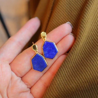 Royal Blue Lapis Lazuli zeshoekige oorbellen