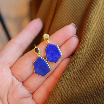Royal Blue Lapis Lazuli zeshoekige oorbellen