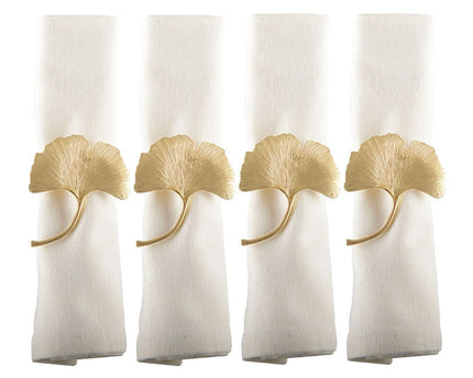Set van 4 rondes van gouden ginkgos handdoeken