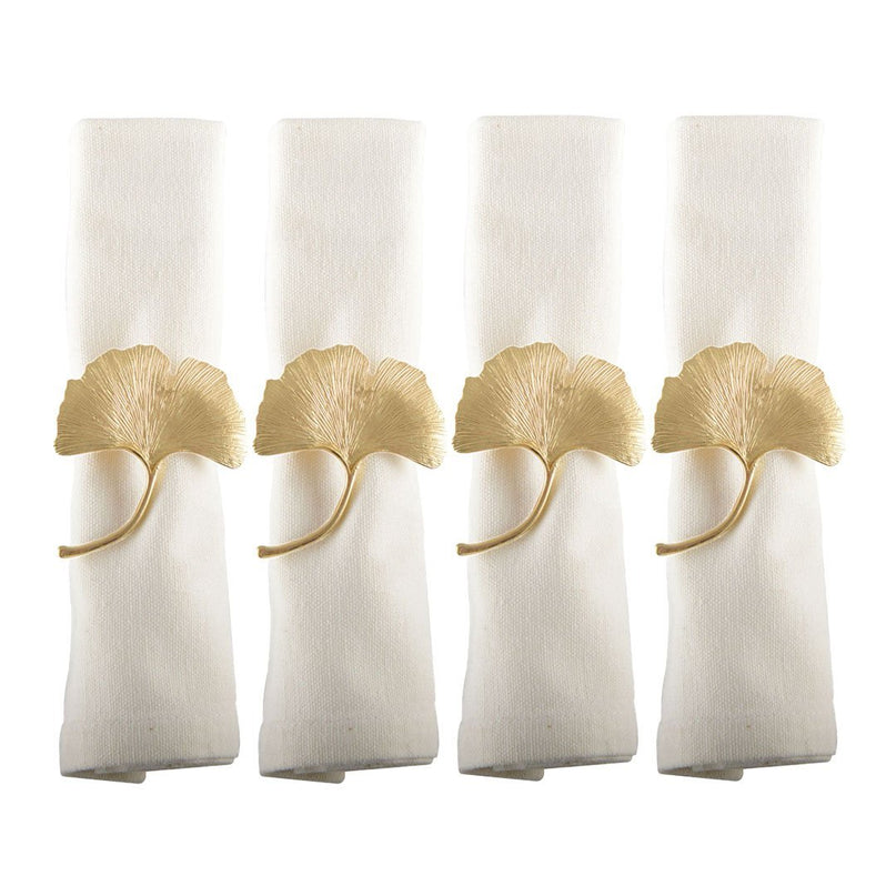 Set van 4 rondes van gouden ginkgos handdoeken