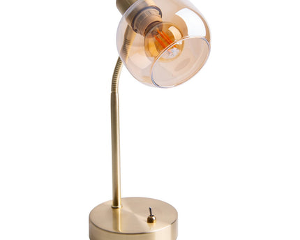 Tafellamp "Libby", klassieke tafellamp gemaakt van messing gekleurd metaal en getinte glas in Amber, met E14-aansluiting, voor eetkamer, woonkamer, gang of kantoor, 34 cm hoog