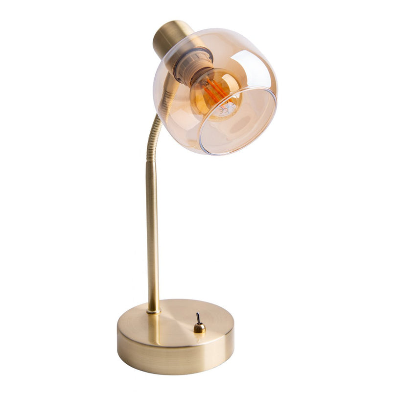 Tafellamp "Libby", klassieke tafellamp gemaakt van messing gekleurd metaal en getinte glas in Amber, met E14-aansluiting, voor eetkamer, woonkamer, gang of kantoor, 34 cm hoog