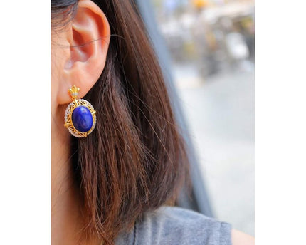 Renaissance lapis lazuli hanger oorbellen