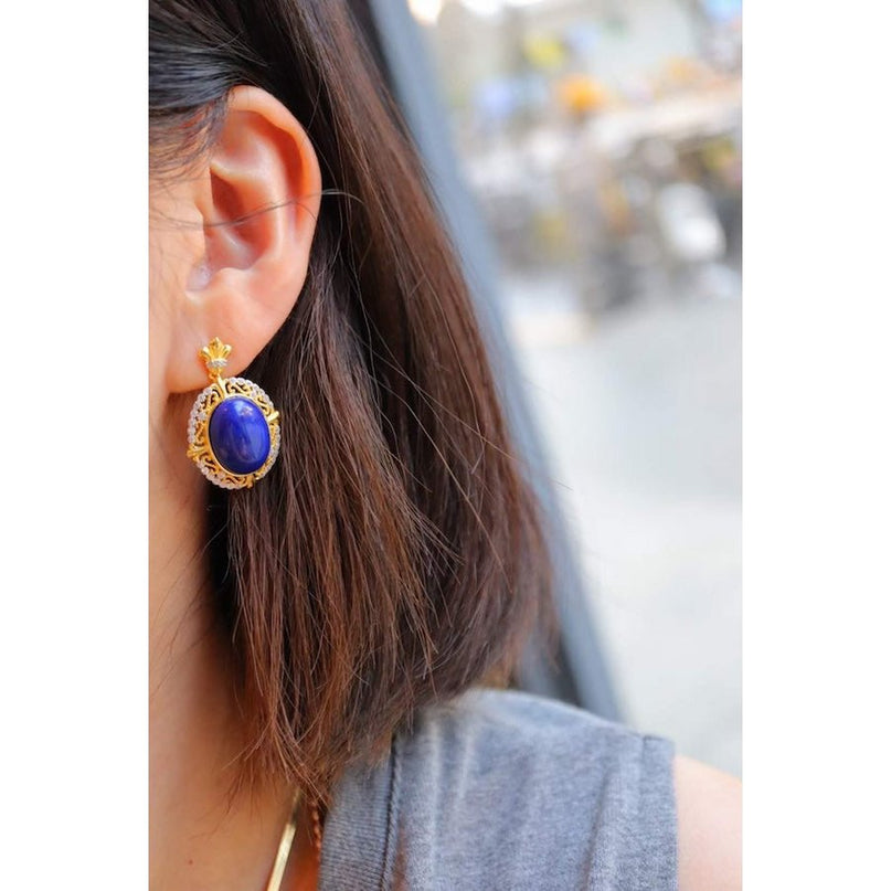 Renaissance lapis lazuli hanger oorbellen