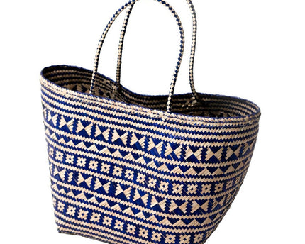 Blauwe boodschappentas | Strandtas | Shopper KIDUL gemaakt van rotan