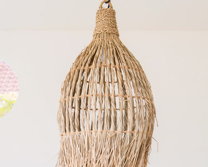 Plafondlamp van zeegras – Boho lampenkap hanglamp – natuurlijke hanglamp – grote trechtervormige zeegras lampenkap LAMPUNG (Ø 40 cm)
