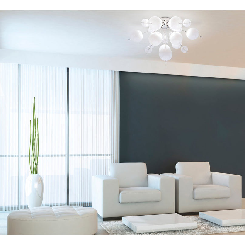 Plafondlamp "explosie" wit gemaakt van metaal en glas, G9 -versies, plafondlamp voor eetkamer, woonkamer, gang of kantoor, Ø57 cm