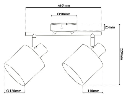 Muur en plafondlamp met 2 zitplaatsen "Maron" gemaakt van metalen satine-meter met stof paraplu's in bruin, met E14-aansluiting, lamp voor woonkamer, eetkamer, gang en kantoor, 46 x 12 cm