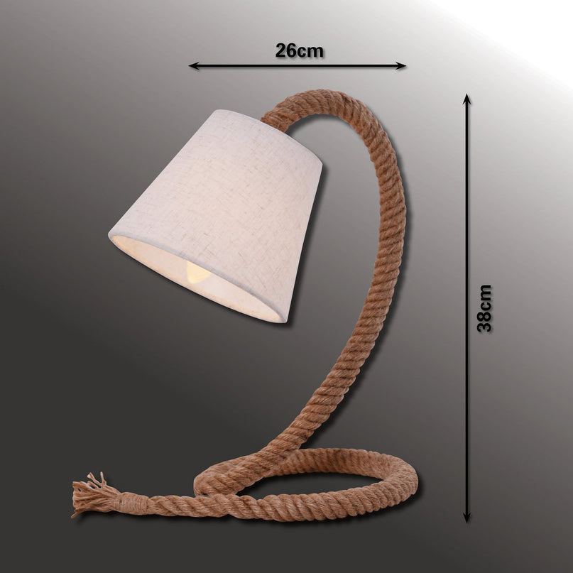 Tafellamp met tekstblazer "touw", tafellamp gemaakt van metaal, plastic, jute en textiel in wit, met E14 -versie, voor woonkamers, gang of kantoor, 35 cm hoog