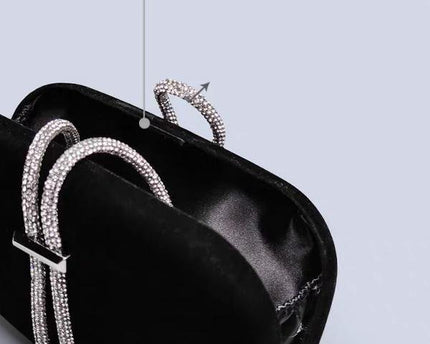 Luxe zwart fluwelen feestclutch-fonkelende diamanten riem