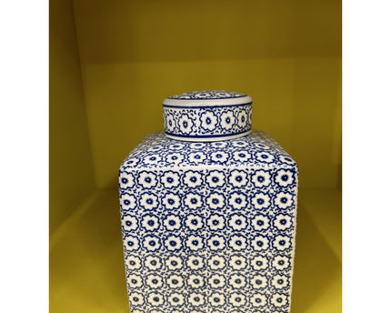 Blauw-witte porseleinen bloemenvaas (vierkante stijl)
