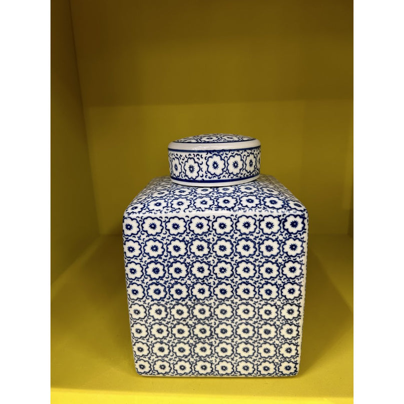 Blauw-witte porseleinen bloemenvaas (vierkante stijl)