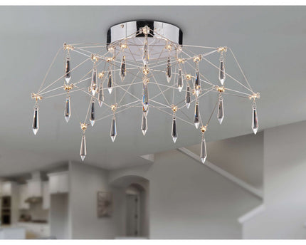 LED -plafondlicht "Araneus" gemaakt van metaal en glas in chroom, Ø 55 cm, met stevig ingebouwde LED's, verlichting voor woonkamer, eetkamer, gang of kantoor