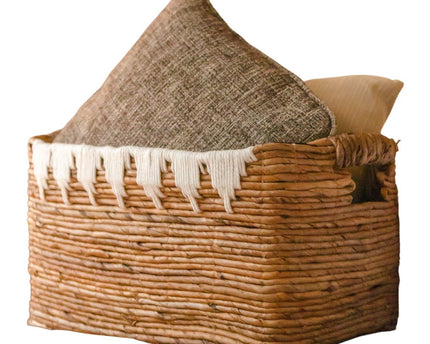 Opbergmand met katoendecor PISANG Decoratieve mand handgeweven van bananenvezel