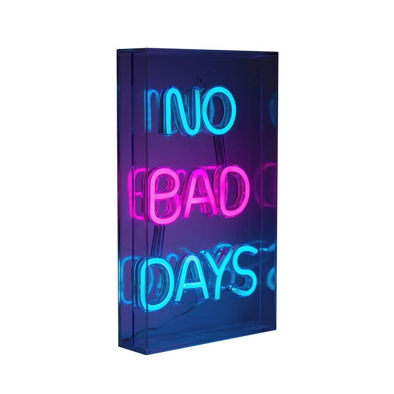 LED-lettertype licht "geen slechte dagen" decoratie voor binnen 30 x 18 cm, in blauw en magenta-rood