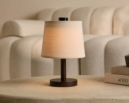 Rover donkerbruine houten lamp – oplaadbare, draadloze en dimbare lampenkap