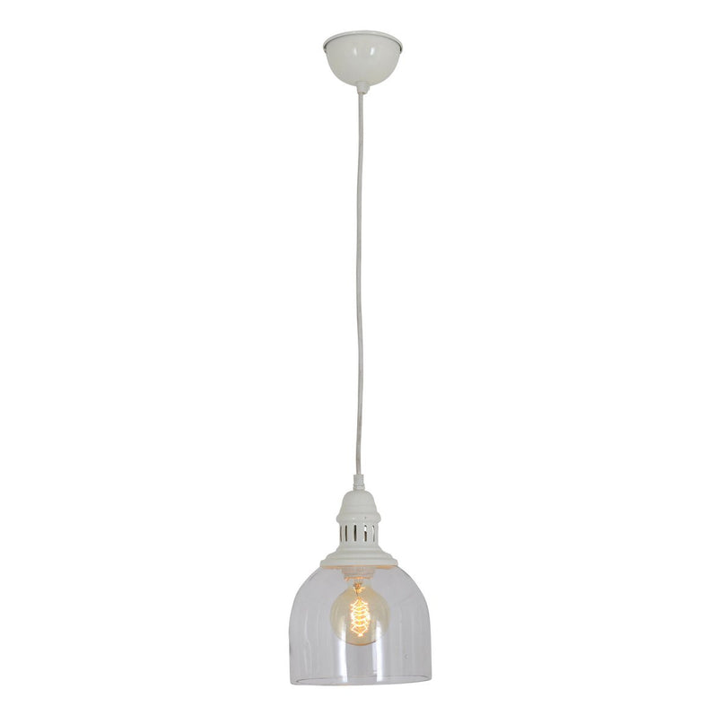 Glazen hanglamp "Mumbai", retro klassiek gemaakt van metaal en glas in wit, E27